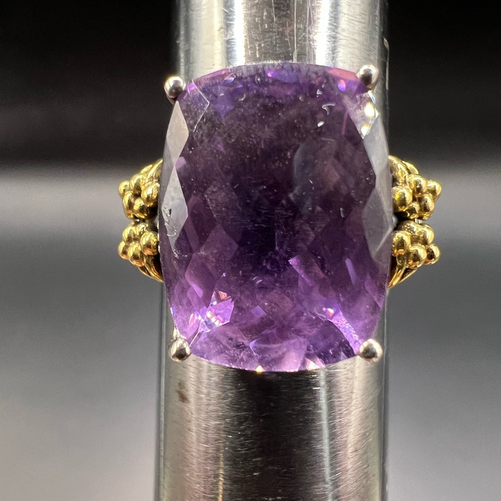 Sterling Silver Amethyst Ring with Gold or Brass Accents